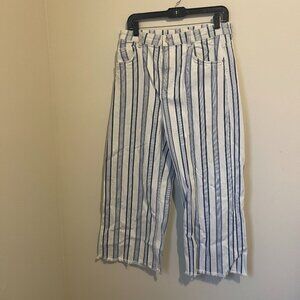 H&M Blue & White Striped Wide-Leg Crop Jeans - Size 14